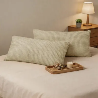 Obrázek produktu pro Omgoods – Sada 2 bavlněných povlaků na polštáře, 40 x 80 cm, barva khaki