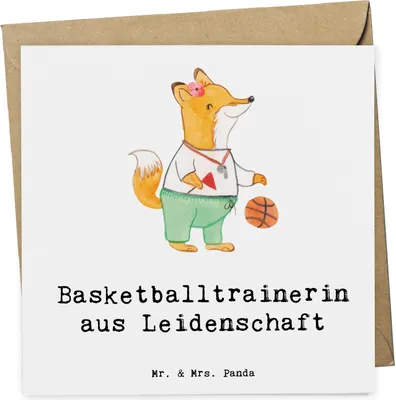 Produktbild von Mr. & Mrs. Panda Klappkarte Basketballtrainerin Leidenschaft - Weiß - Geschenk, Basketball, doppelkarte, Ballsport, faltkarte, Verein, Glückwunschkarte, Basketballerin