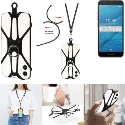 Produktbild von K-S-Trade 3in1 Handykette Handyband Handykordel Halsband Smartphone-Ring Handy-Ring kompatibel mit Fairphone Fairphone 3 Fingerhalterung Handyring