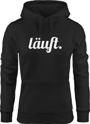 Produktbild von Hoodie Damen läuft Spruch Sweatshirt mit Kapuze Kapuzenpullover Hoody Moonworks® schwarz L