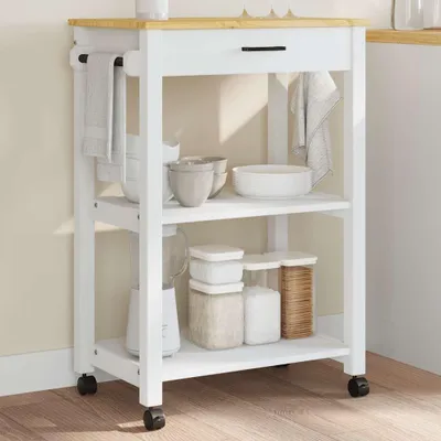 Obrázek produktu pro Kuchyňský vozík monza masivní borové dřevo Bílá / 60 x 40 x 90 cm
