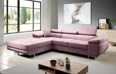 Produktbild von FurMeb24 ECKSOFA LAZZANO MONOLITH 62 - linke seite - ROSA - mit schlaffunktion und bettkasten