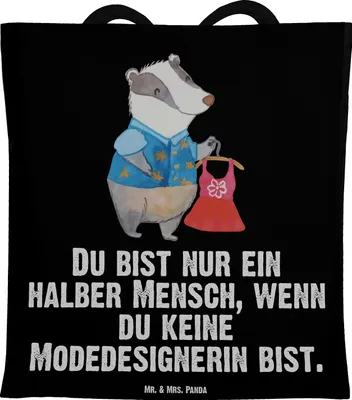 Produktbild von Mr. & Mrs. Panda Beutel Modedesignerin Herz - Schwarz - Geschenk, Lustig, Laptoptasche, Baumwollbeutel, Tote Bag, Witzig, Fashion Designerin, Spruch, Tasche, Tragetasche
