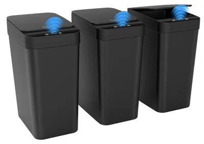 Immagine prodotto di Set di 3 contenitori per rifiuti da 10 litri, elettrici, con coperchio automatico, adatti per bagno, cucina o ufficio, colore nero