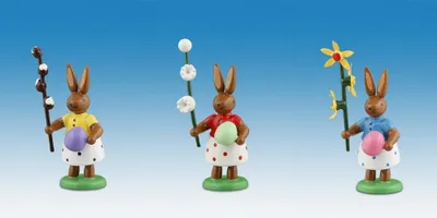 Produktbild von Osterdekoration Osterhasen mit Blume und Ei 3-tlg Höhe 7,5cm NEU