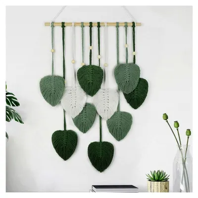 Produktbild von Makramee Wandbehang Blätter Gewebt Tapisserie Boho Chic Wanddeko Modern Bohemian Feder Handgefertigte Garnquasten Blatt Wandkunst für Wohnzimmer Schlafzimmer Kinderzimmer