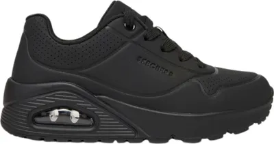 A black Skechers Uno Gen1 sneaker shown from the side.