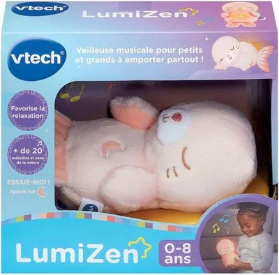 Image de Peluche Lumineuse Bébé Phoque VTECH LumiZen Rose, Doudou Musical, 0-8 Ans, Gris
