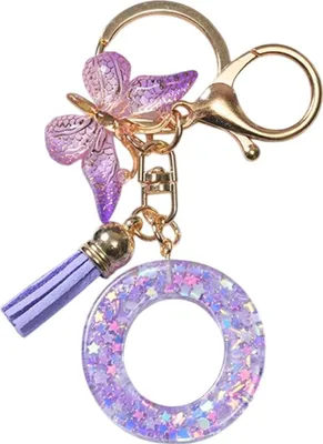Image de Porte-clés Alphabet O / Violet avec Pompon KP37909