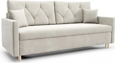 Produktbild von Schlafsofa ARO, Sofa mit Schlaffunktion und Bettkasten, Klappsofa, Schlafcouch mit Füßen aus Naturholz, Veloursstoff, Couch in Frabe: Beige