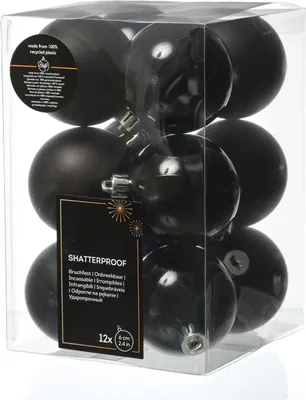 Christbaumkugeln - Weihnachtbaumskugeln - bruchfest - D: 6cm - glänzend/matt  - schwarz - 12er Set