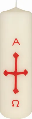 Produktbild von Hausosterkerze, Ostertischkerze 200 x Ø 60 mm Kreuz, A+O in Rot (Wachsauflage)