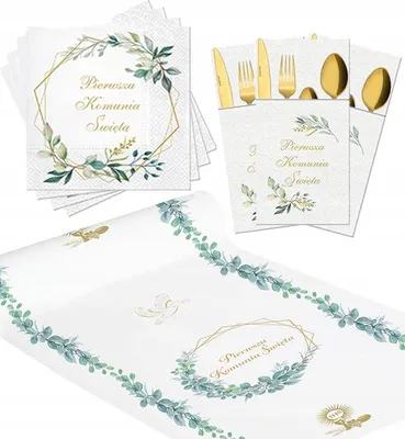 Image de Set de communion SAINTE COMMUNION Chemin de table Serviettes de communion Coffret de couverts