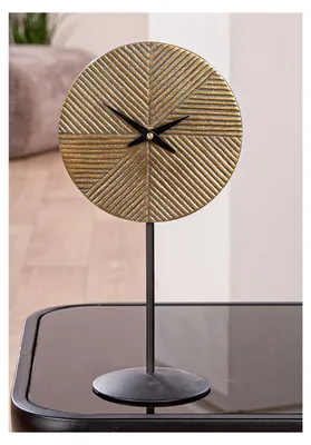 Zdjęcie produktu dla Gilde Stand-/ Tischuhr, rund, "Rapa", Aluminium, bronzefarben, VE 2, L. 9,5 cm, H. 30 cm, D. 15,5 cm Höhe: 30.00 cm Tiefe: 9.50cm Durchmesser: 15.50 cm 53372