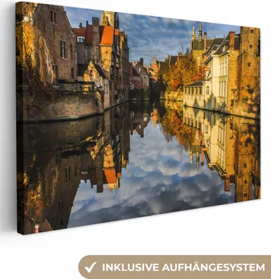 Obrázek produktu pro OneMillionCanvasses® - Obraz na plátně - 140x90 cm, Bruggy - Voda - Odraz, Nástěnné umění tisk nástěnné dekorace - Fotografie na plátně - Malba na dřevěném rámu