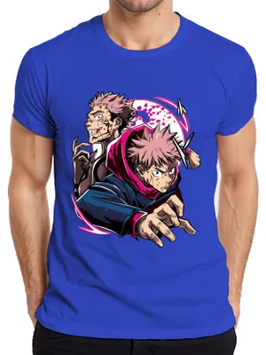 Imagen del producto de Camiseta para hombre, diseño de Jujutsu Kaisen, con la imagen de Yuji Itadori y Sukuna, estilo anime, ideal como regalo, color azul, talla L