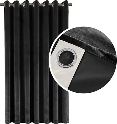 Produktbild von Velours-Verdunkelungsvorhang 90 % lichtundurchlässig – Schwarz, extra schwerer Stoff, mit Ösen (Ringen), 140 × 250 cm
