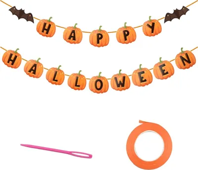 Obrázok produktu pre Banner s girlandou a nápisom Happy Halloween s tekvicami a netopiermi