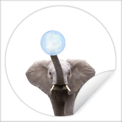 Produktbild von MuchoWow® Runde Wandtattoo - Wandsticker Tapete Aufkleber Wildtiere - Elefant - Kaugummi - Blau - Junge - Kinder Ø 100 cm Selbstklebend und Repositionierbar - Wandaufkleber - Kreis - Tapetenkreis - Wandbild rund - Schlafzimmerdekoration - Wanddeko - runde Tapete - Kunst für zu Hause