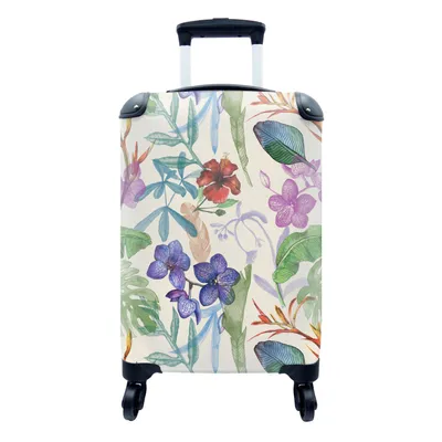 Produktbild von MuchoWow® Koffer Handgepäck Trolley Rollkoffer Kleine Reisekoffer mit 4 Rollen - Dschungel - Blumen - Muster - Cabin Size < 55x40x23 cm & 55x40x20 cm - Fotokoffer - Kabinenkoffer - Boardgepäck - Reise-Box - Reisekoffer - Reisegepäck - Koffer mit Bild - Trolley für Kinder