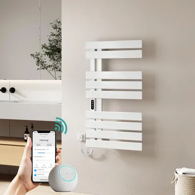 Produktbild von EMKE Elektrischer Handtuchheizkörper, APP Smart Steuerung mit Wochenprogramm, Funktions-Upgrade, 100x50 cm, 440 W, Weiß, Handtuchtrockner