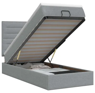 Immagine prodotto di Letto ottoman con materasso, colore grigio chiaro, dimensioni 80 x 200 cm, rivestito in tessuto