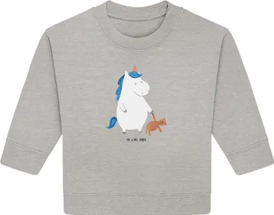 Produktbild von Mr. & Mrs. Panda Organic Baby Pullover Einhorn Teddy 6. - 12. Monat - Heather Grey - Geschenk, Gute Nacht, Einhörner, Unicorn, Bullover, schlafen, Bett