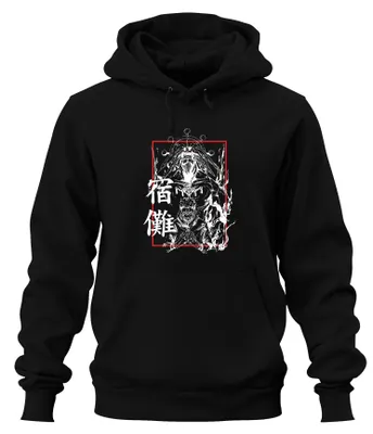 Produktbild von Jujutsu Kaisen Sukuna verflucht Dämon Flammen Rotaugen Hoodie Kapuzenpullover, Schwarz, S