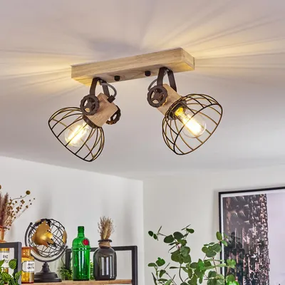 Produktbild von Cotes »Cotes« Deckenlampe aus Holz/Metall, Natur/Braun Schirme, Gitter-Optik