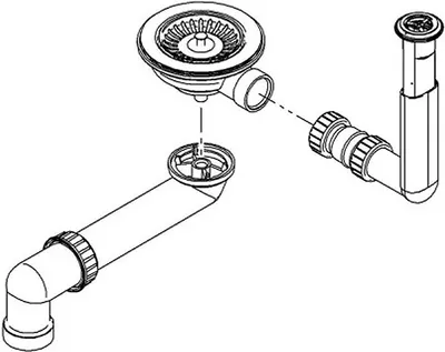 An exploded diagram showing the assembly of a sink drain and overflow kit.