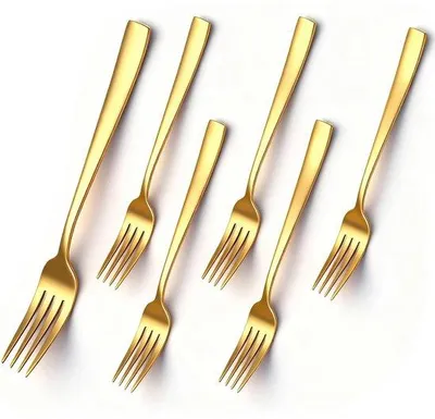 Image de Ensemble Unyqoos® comprenant 6 fourchettes modernes en acier inoxydable, polies, lavables au lave-vaisselle, idéales pour une utilisation quotidienne