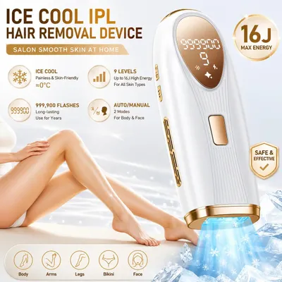 Produktbild von IPL Haarentfernungsgerät - Laser Epilierer - 7°C Eis-Kühlkontakt - Schmerzfreie langanhaltende Haarreduktion 86% in 4 Wochen - Für Körper und Gesicht - Weiß