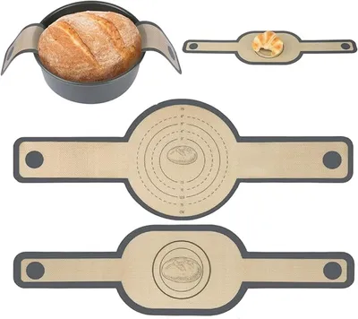 Imagen del producto de Bandejas de silicona para horno holandés - Juego de 2 - Bandejas de silicona reutilizables para hornear pan, con asas largas - Alfombrillas para hornear