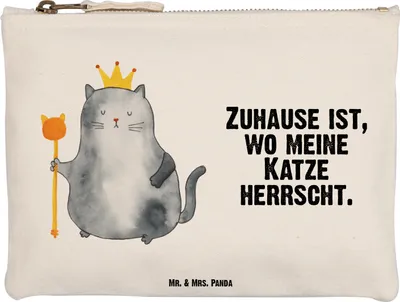 Produktbild von Mr. & Mrs. Panda Kulturbeutel Katze König Größe M - Weiß - Geschenk, Kosmetiktasche, Krone, Wohnung, Federmappe, Cats, Cat, Pouch, kosmetiktäschchen, Haha, Katzen