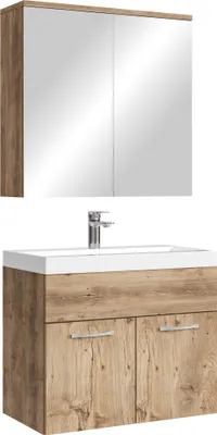 Immagine prodotto di Badplaats Set completo di mobili da bagno Montreal 60 x 35 cm Rovere castagno - Mobili da bagno con lavabo e armadio a specchio