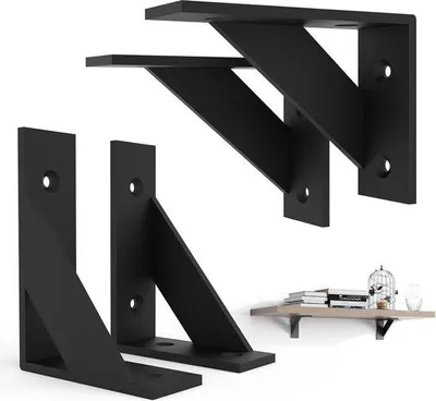Obrázok produktu pre Držiak police 75 x 100 mm čierny kov - podpora rohovej police plávajúca - L-konzoly 4 kusy - robustný uhlový držiak