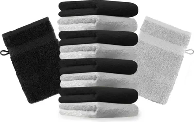 Produktbild von Betz 10 Stück Waschhandschuhe 16x21 cm PREMIUM 100% Baumwolle  Farbe: schwarz und silbergrau