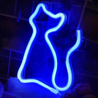 Produktbild von LED Neon Schild Cat 23x18cm - Süße Katzen Silhouette für Kinderzimmer - Katzen Deko Batteriebetrieben