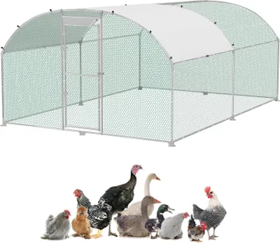 Obrázek produktu pro FIVMEN Kurník 3x4 m Klec pro slepice Volný výběh Kurník z pozinkovaných trubek Drůbežárna Volný výběh se zamykatelnými dveřmi a kopulovitou střechou pro slepice, králíky, drůbež a drobná zvířata