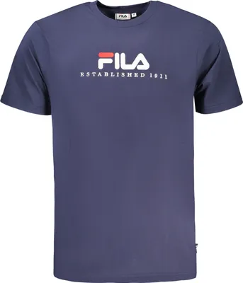 Immagine prodotto di T-shirt da uomo a maniche corte blu con scollo rotondo e logo ricamato