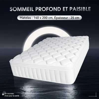 Image de Aiibot Matelas 140x200, 7 Zones matelas ressorts ensachés,Épaisseur 25 cm,Matelas en Mousse à Mémoire de Forme, ,Fermeté Moyenne140x200,Respirant