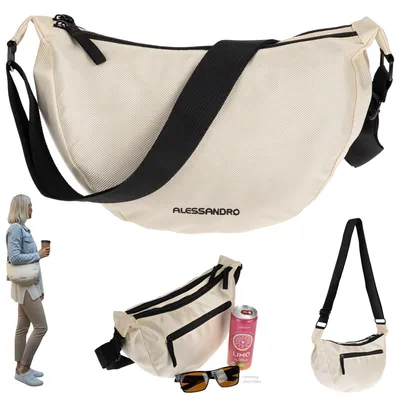 Produktbild von Handtasche Schultertasche Damen Freizeittasche Mond Form Tasche Bag Moon Schlinge Schultergurt Alessandro Mila Crossbody 4291 Beige Champagner + Etui