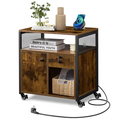 Image de CLIPOP Armoire à dossiers,caisson à roulettes,armoire de bureau,compartiments ouverts,pour documents au format A4-Letter,marron