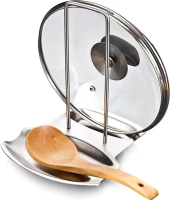 Obrázok produktu pre Praktický držiak na lyžicu a pokrievku na hrniec Držiak na riad z nehrdzavejúcej ocele Pan Pot Cover Lid Rack Shelf Stand Holder Držiak na lyžicu