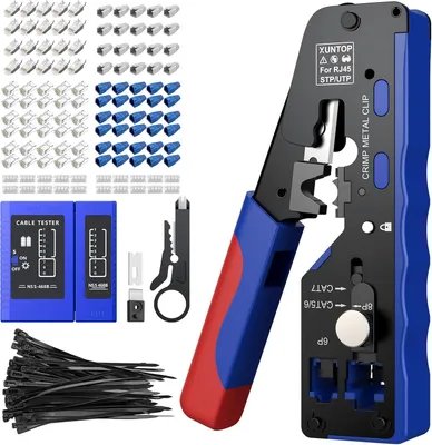 Produktbild von Crimpzange Set, RJ45, CAT7, CAT6, CAT5e, 50 Stecker, Tester, für Heimnetzwerke