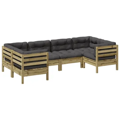 Image de vidaXL Ensemble de 6 canapés de jardin avec coussins en pin imprégné