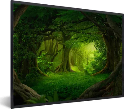 Produktbild von MuchoWow® Gerahmtes Poster Bäume - Wald - Grün - Landschaft - Natur 80x60 cm - Poster mit Schwarzem Bilderrahmen Wandposter Rahmen Foto Bilder - Schwarzem - Mit Gestell