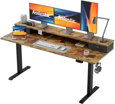 Productafbeelding van Agilestic Bureau in hoogte verstelbaar met twee laden, 160 x 60 cm, elektrisch computerbureau met geheugenfunctie, kantoor en thuisbureau, bruin
