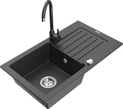 Produktbild von Mexen Pablo 1 Becken-Granitspüle mit Abtropffläche und Mischbatterie Telma, Schwarz gesprenkelt - 6510-76-670200-76