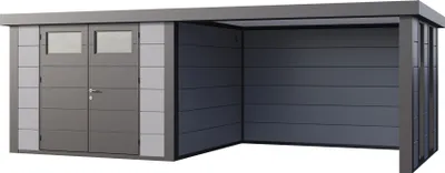 Produktbild von Telluria Metallgerätehaus Classico 3030 mit Lounge Anbau inkl. 2 Fenstern lichtgrau Lounge-Anbau rechts